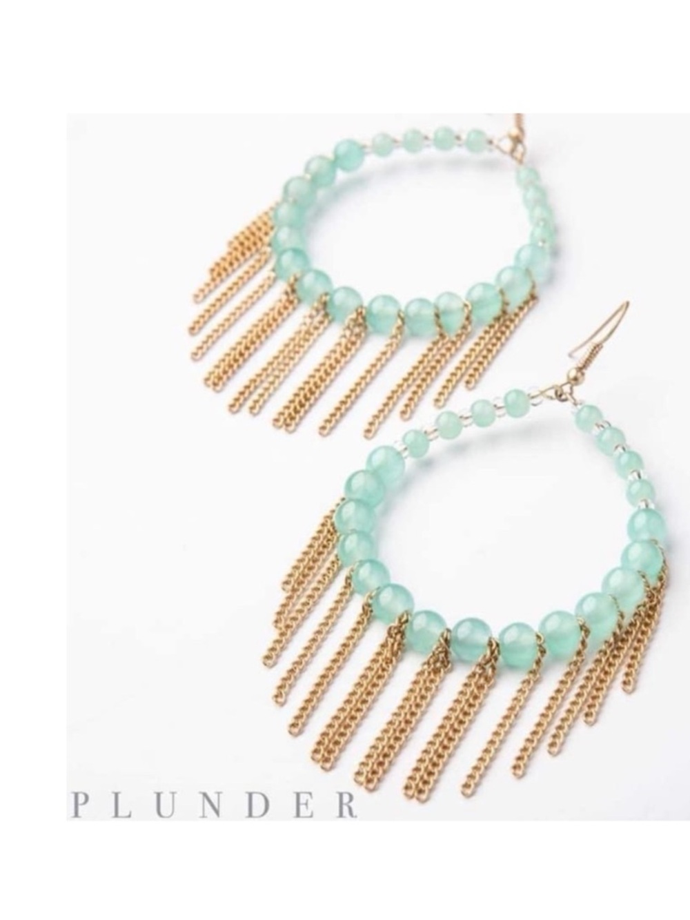 Plunder Gold & Mint Beaded Hoop Earrings NWT - Picture 2 of 7